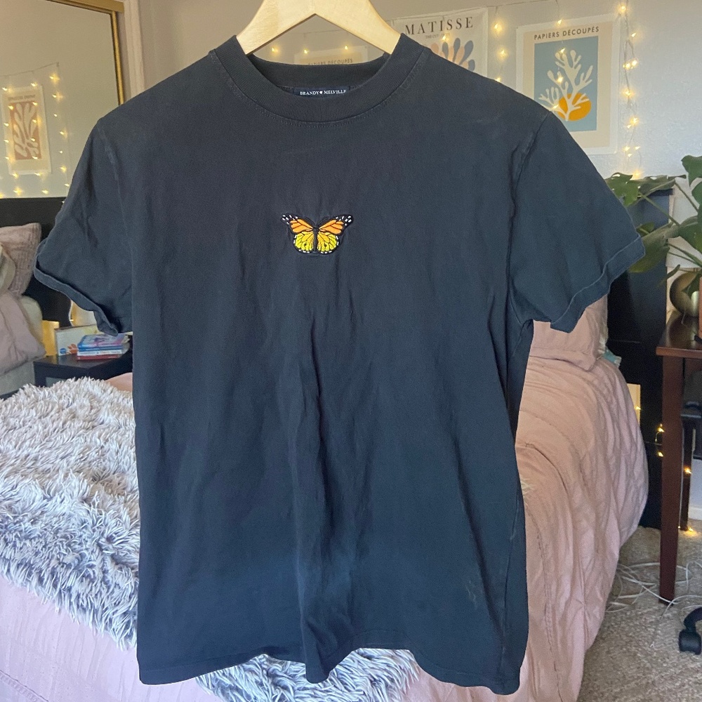 John Galt / Brandy Melville Basic Black Butterfly Tee